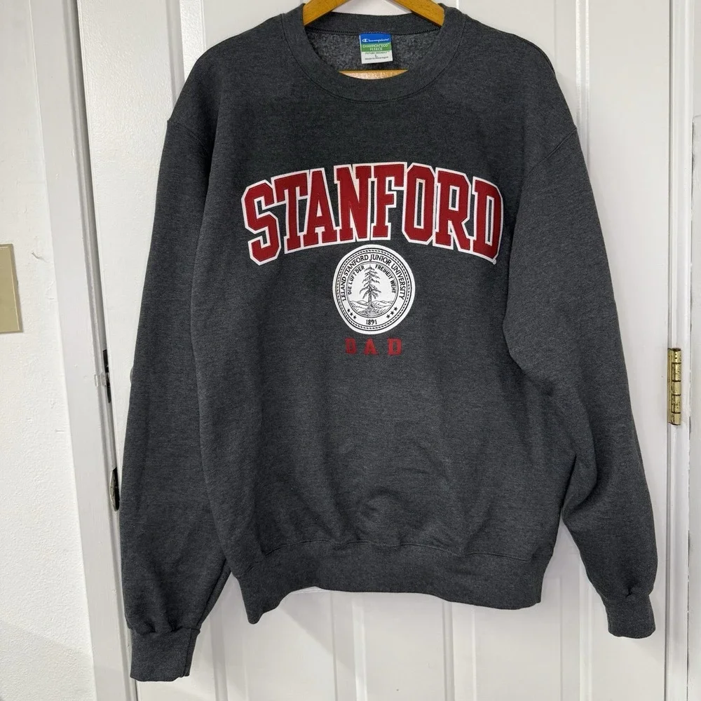 Stanford University Dad Patch Letter Champion Charcoal‎ Gray Sweatshirt Sz Large